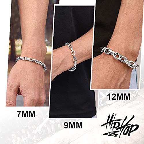 Stainless Steel Chain Link Bracelet 7mm Rolo Cable Bracelet for Men Women Jewelry, 8.3 inch