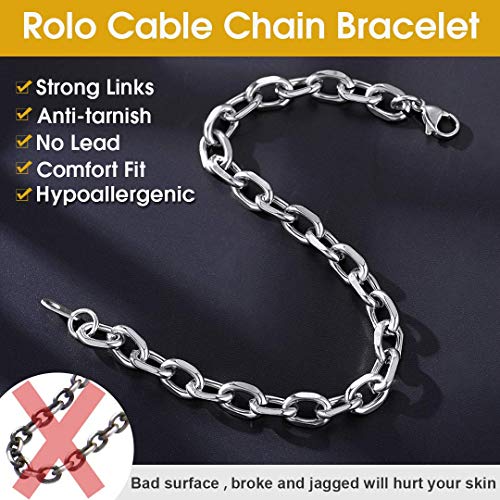 Stainless Steel Chain Link Bracelet 7mm Rolo Cable Bracelet for Men Women Jewelry, 8.3 inch