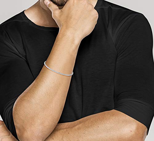 Miabella Solid 925 Sterling Silver Italian 2.5mm Franco Square Box Link Chain Bracelet for Men Women, Made in Italy (Length 8 Inches)