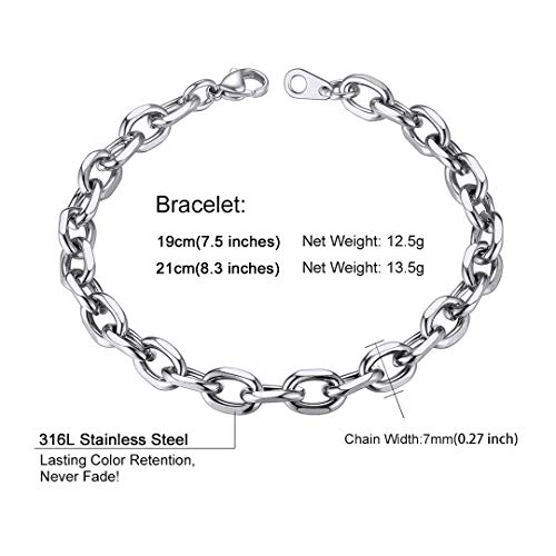 Stainless Steel Chain Link Bracelet 7mm Rolo Cable Bracelet for Men Women Jewelry, 8.3 inch