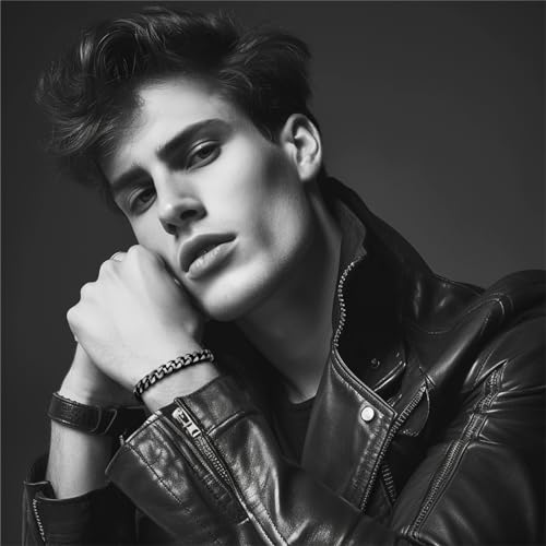 bizsew Chain Bracelet for Men Boy Two-tone Stainless Steel 10.5mm Width Large Cuban Link Chain (Black&Silver, M)