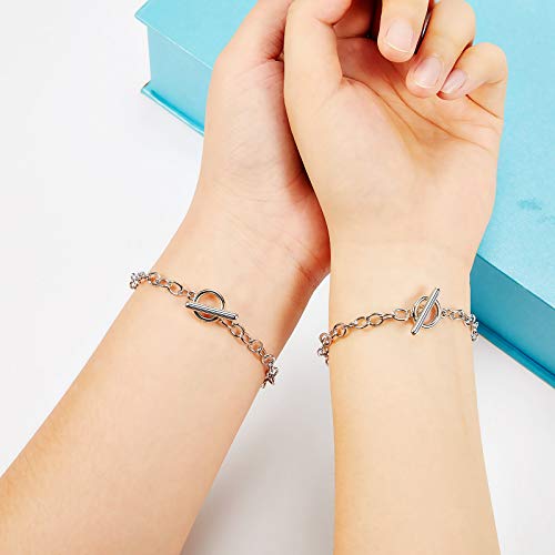 Junkin 20 Pieces Chain Bracelets Stainless Steel Link Bracelet Round Link Chain Bracelets with OT Toggle Clasp Jewelry Bracelet Making Chain for Women Girls Valentine's Day Present (Silver)