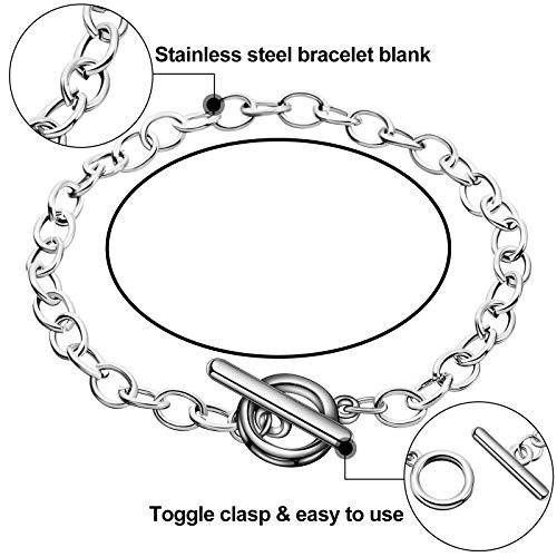 Junkin 20 Pieces Chain Bracelets Stainless Steel Link Bracelet Round Link Chain Bracelets with OT Toggle Clasp Jewelry Bracelet Making Chain for Women Girls Valentine's Day Present (Silver)