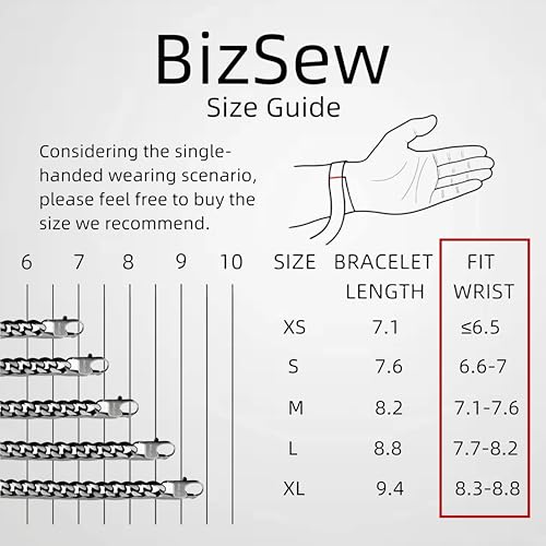 bizsew Chain Bracelet for Men Boy Two-tone Stainless Steel 10.5mm Width Large Cuban Link Chain (Black&Silver, M)