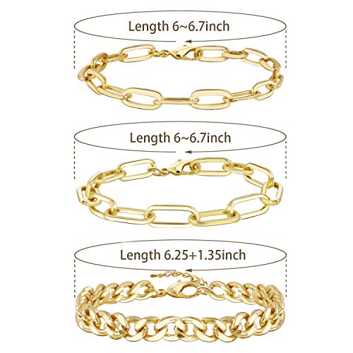 Gold Chain Bracelet Sets for Women Girls 14K Gold Plated Dainty Link Paperclip Choker Bracelet Stack Gold Small Ball Beads Bracelets Adjustable Layered Metal Link Bracelet (Style-4)…