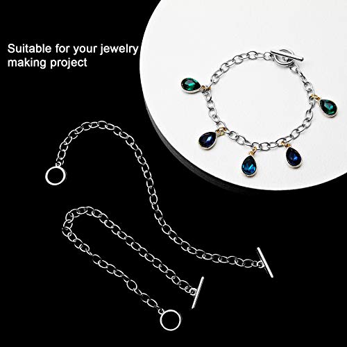 Junkin 20 Pieces Chain Bracelets Stainless Steel Link Bracelet Round Link Chain Bracelets with OT Toggle Clasp Jewelry Bracelet Making Chain for Women Girls Valentine's Day Present (Silver)