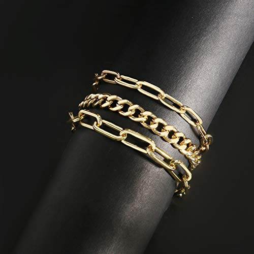 Gold Chain Bracelet Sets for Women Girls 14K Gold Plated Dainty Link Paperclip Choker Bracelet Stack Gold Small Ball Beads Bracelets Adjustable Layered Metal Link Bracelet (Style-4)…