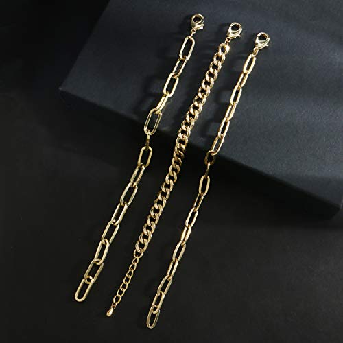 Gold Chain Bracelet Sets for Women Girls 14K Gold Plated Dainty Link Paperclip Choker Bracelet Stack Gold Small Ball Beads Bracelets Adjustable Layered Metal Link Bracelet (Style-4)…