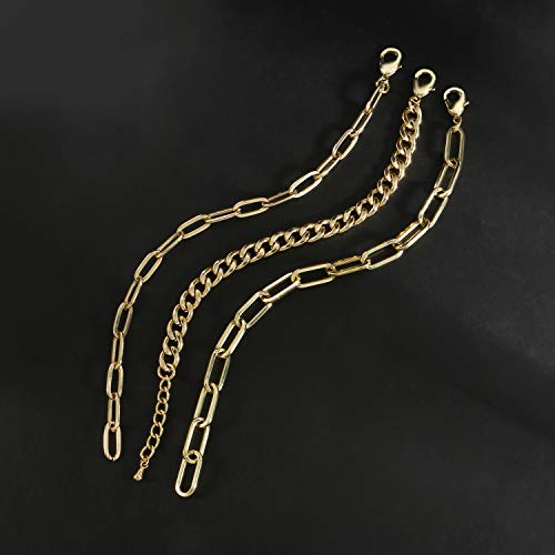 Gold Chain Bracelet Sets for Women Girls 14K Gold Plated Dainty Link Paperclip Choker Bracelet Stack Gold Small Ball Beads Bracelets Adjustable Layered Metal Link Bracelet (Style-4)…