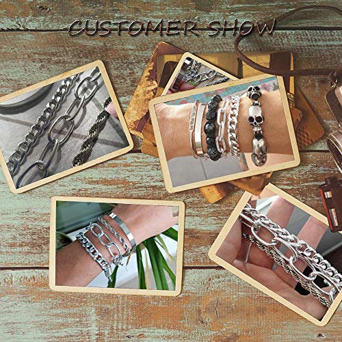 IFKM Silver Bracelets for Women, Silver Dainty Layered Chain Bracelets Adjustable Cute Bangle Link Bracelet Set (4PCS Silver)