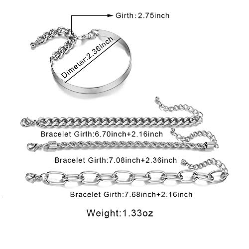 IFKM Silver Bracelets for Women, Silver Dainty Layered Chain Bracelets Adjustable Cute Bangle Link Bracelet Set (4PCS Silver)