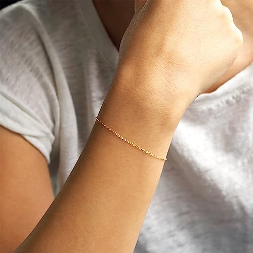 foyjoey 18K Gold Thin Chain Bracelets for Women Adjustable Simple Gold Layering Basic Chain Bracelet Stainless Steel Dainty Everyday Link Chain Bracelet Jewelry Gifts