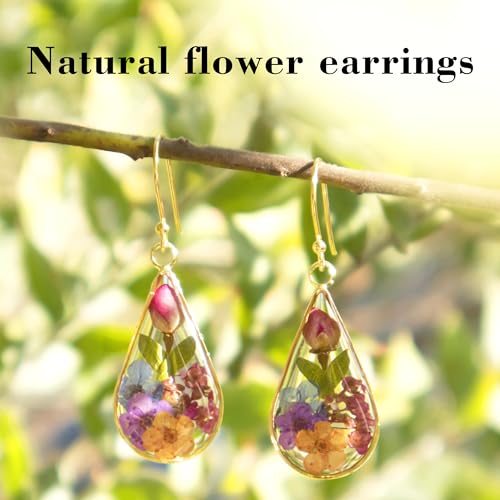 Handmade 925 Sterling Silver Pressed Flower Teardrop Earrings
