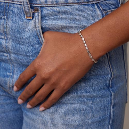 MBW Silver Bracelets Trendy, Sterling Silver Dainty Bracelets, 14K Silver Chain Small Thin Bracelet Stack Waterproof Jewelry Minimalist Simple Set for Women Teen Girls Gift