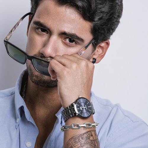 VNOX Link Chain Bracelets for Men - Cool Mens Bracelets Diamond-Cut Paperclip Solid Chain Bracelet Chunky Stainless Steel Jewelry Trendy Gifts (Silver, 7.5)