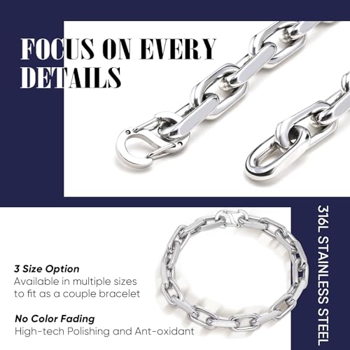 VNOX Link Chain Bracelets for Men - Cool Mens Bracelets Diamond-Cut Paperclip Solid Chain Bracelet Chunky Stainless Steel Jewelry Trendy Gifts (Silver, 7.5)