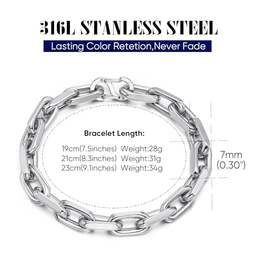 VNOX Link Chain Bracelets for Men - Cool Mens Bracelets Diamond-Cut Paperclip Solid Chain Bracelet Chunky Stainless Steel Jewelry Trendy Gifts (Silver, 7.5)