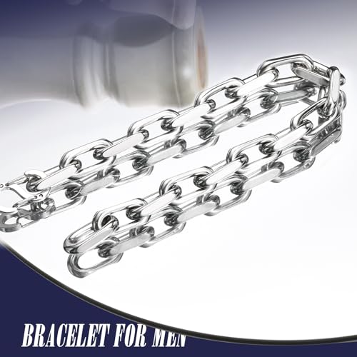 VNOX Link Chain Bracelets for Men - Cool Mens Bracelets Diamond-Cut Paperclip Solid Chain Bracelet Chunky Stainless Steel Jewelry Trendy Gifts (Silver, 7.5)