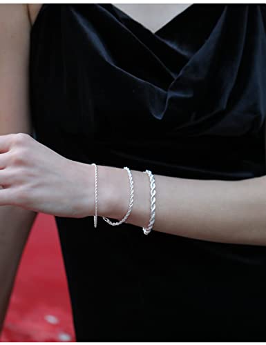 nometo 925 Sterling Silver Rope Chain Bracelet 2mm Silver Bracelet for Men Women Silver Bracelet 6.5-9 Inches（7）