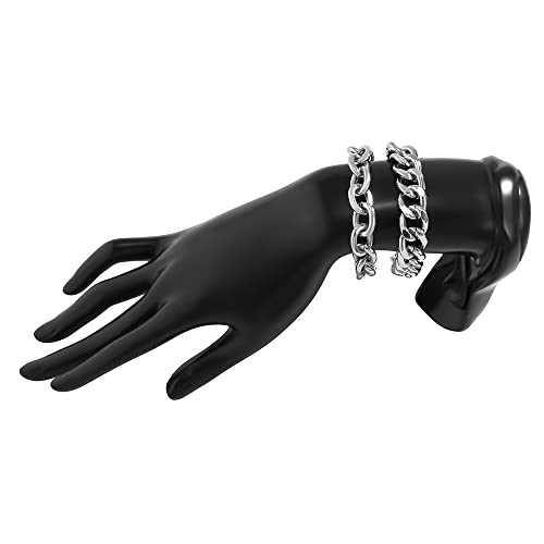 fxmimior Boho Fashion Dainty Simple Gold Silver Chain Beads Bracelets Set for Women Adjustable Beaded Chunky Flat Cable Chain Punk Bracelets Jewelry for Women Girls Gift Set of 2 (Silver)