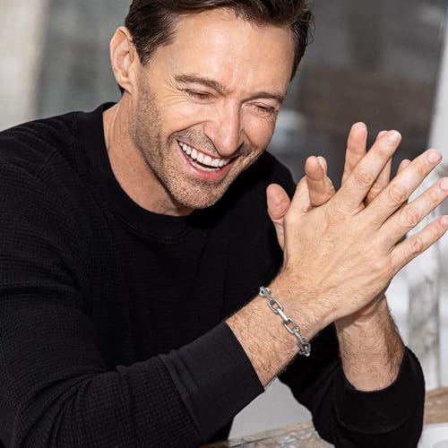 VNOX Link Chain Bracelets for Men - Cool Mens Bracelets Diamond-Cut Paperclip Solid Chain Bracelet Chunky Stainless Steel Jewelry Trendy Gifts (Silver, 7.5)