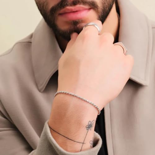 nometo 925 Sterling Silver Rope Chain Bracelet 2mm Silver Bracelet for Men Women Silver Bracelet 6.5-9 Inches（7）
