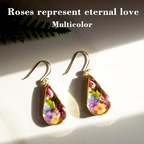 Handmade 925 Sterling Silver Pressed Flower Teardrop Earrings