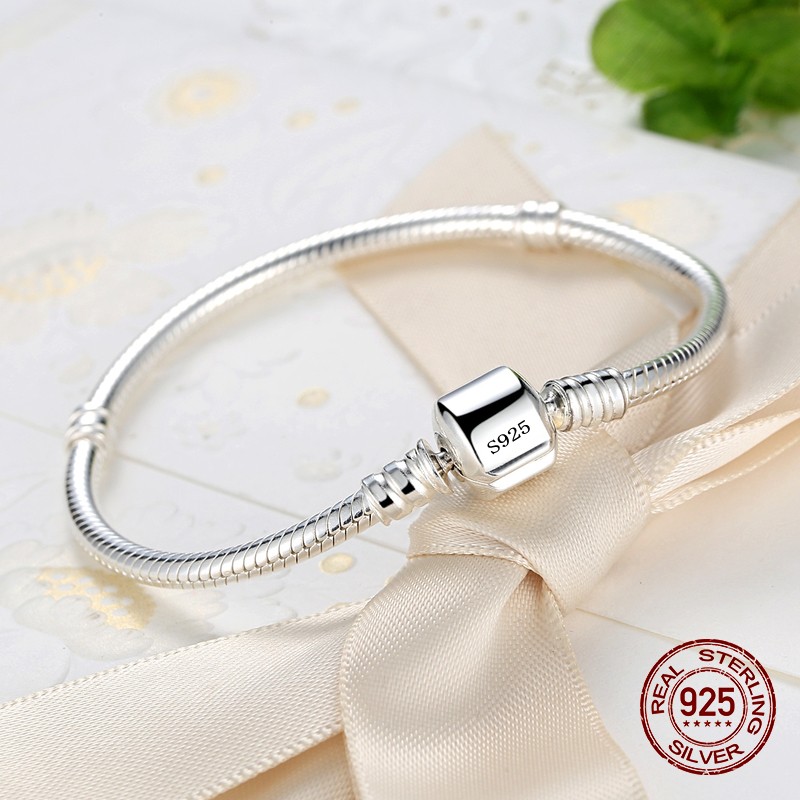 925 Sterling Silver Charm Bracelet with Snake Bone