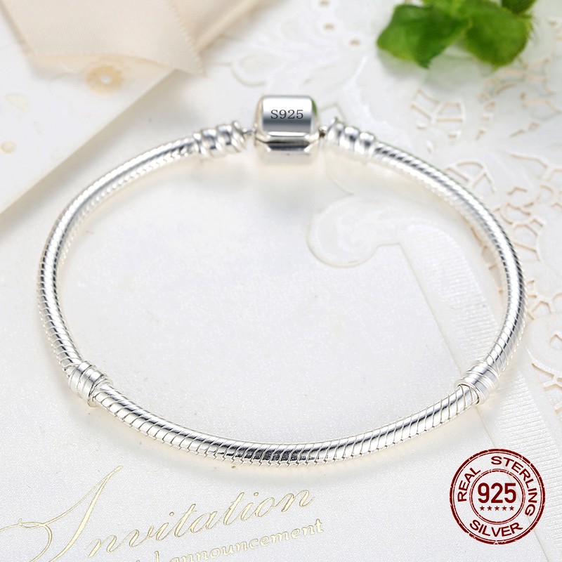 925 Sterling Silver Charm Bracelet with Snake Bone