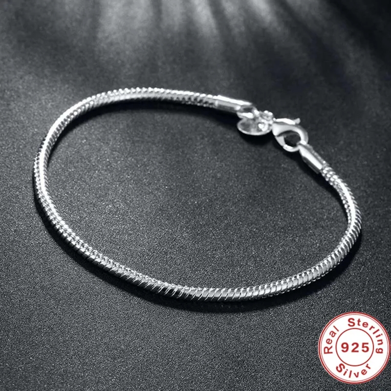925 Sterling Silver Charm Bracelet with Snake Bone