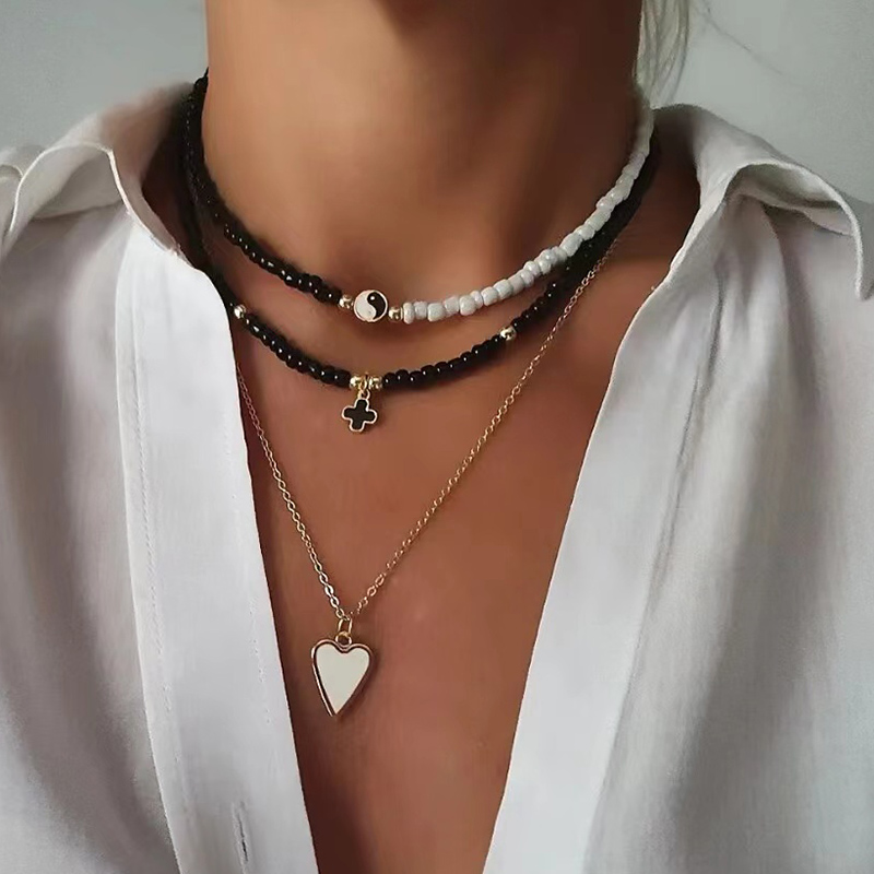 Bohemian Multilayer Beads Chains Necklaces with Oil Heart
