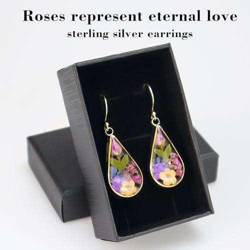 Handmade 925 Sterling Silver Pressed Flower Teardrop Earrings