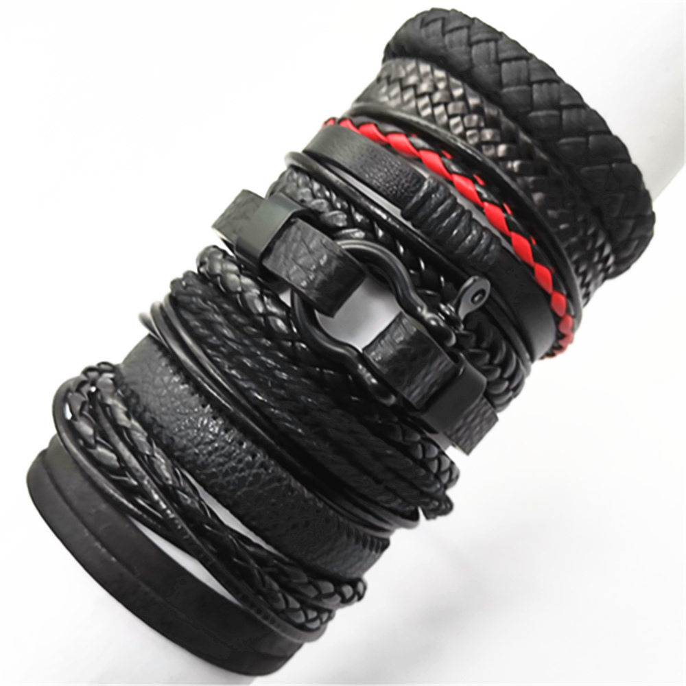 Set of 10 Black Woven Leather Bracelets Wholesale Gift
