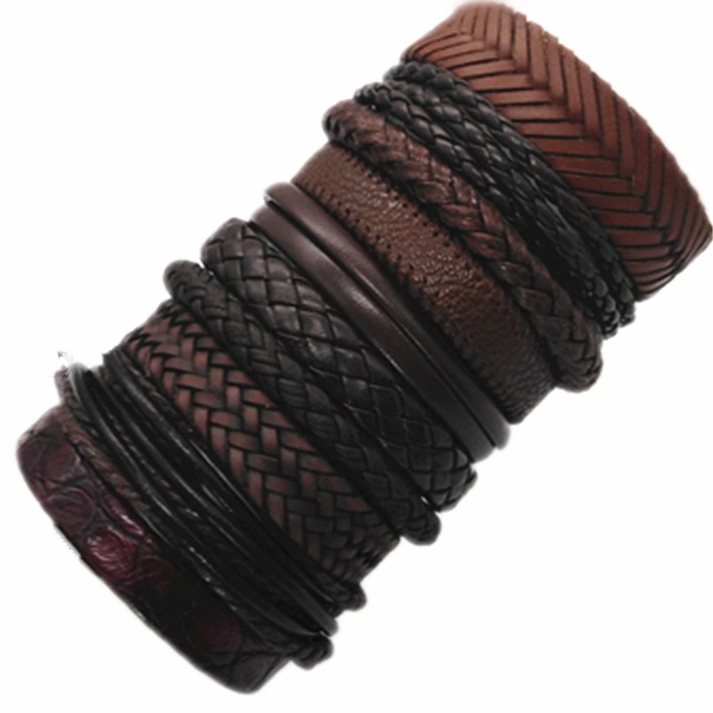 Set of 10 Black Woven Leather Bracelets Wholesale Gift