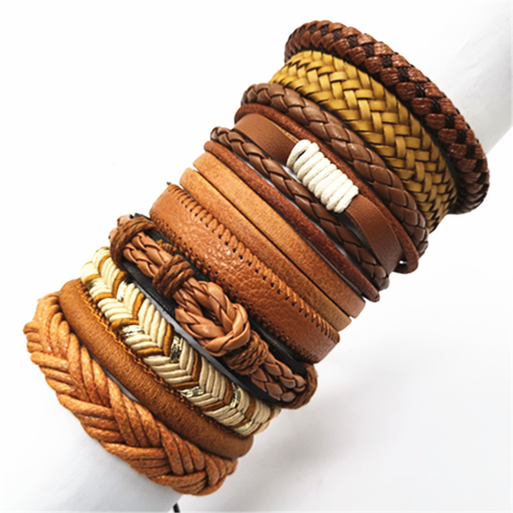 Set of 10 Black Woven Leather Bracelets Wholesale Gift
