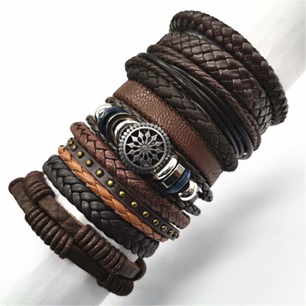 Set of 10 Black Woven Leather Bracelets Wholesale Gift