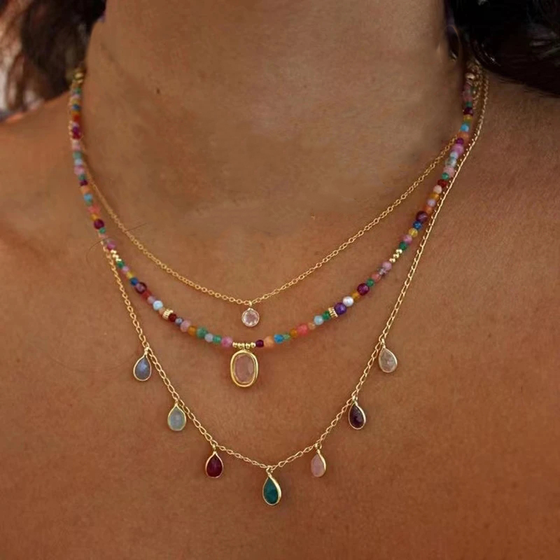 Bohemian Multilayer Beads Chain Crystal Pendant Necklaces