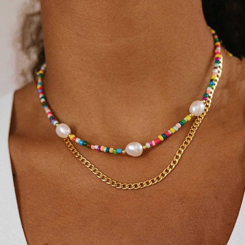 Bohemian Multilayer Beads Chain Crystal Pendant Necklaces