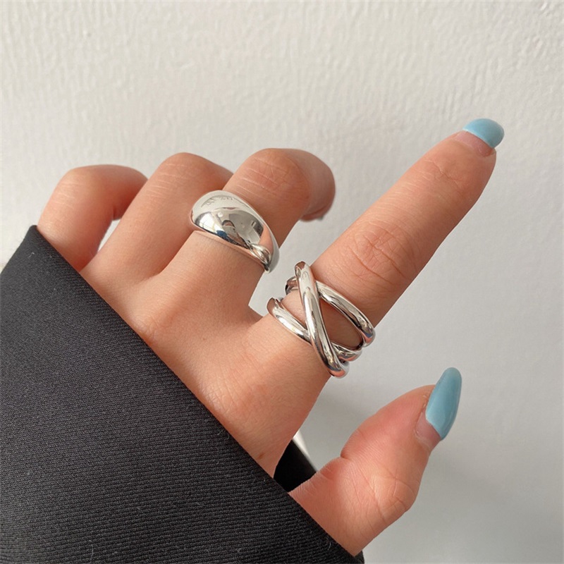 Sterling Silver Water Droplets Cross Ring - Retro Style