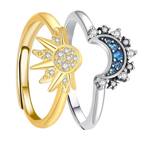 Celestial Sun and Moon Adjustable Ring Set