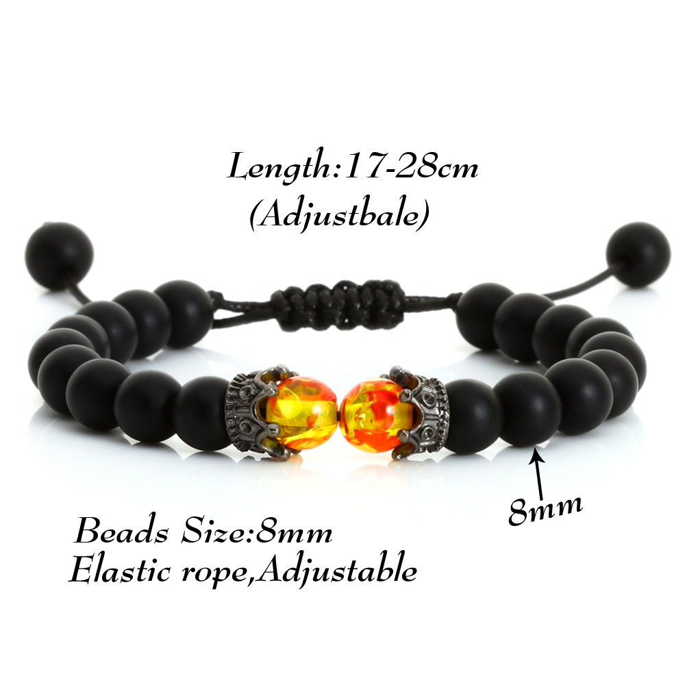 Black Lava Stone Tiger Eye Beads Crown Charm Bracelet