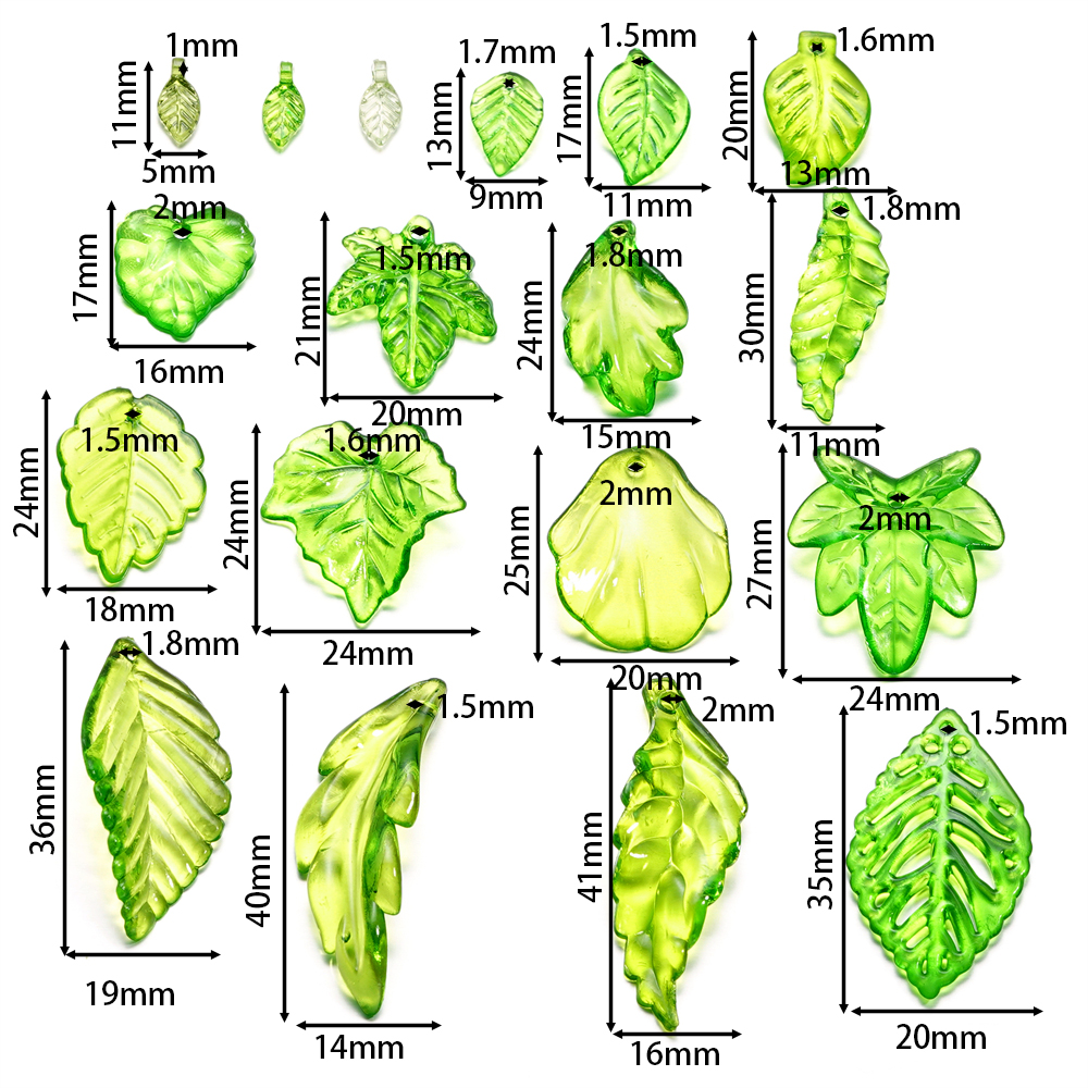 Green Acrylic Leaf Charms for DIY Jewelry Making