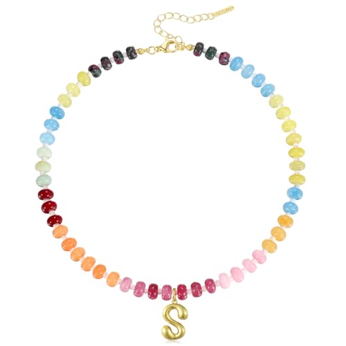 Handcrafted Initial Pendant Necklace with Colorful Gemstones