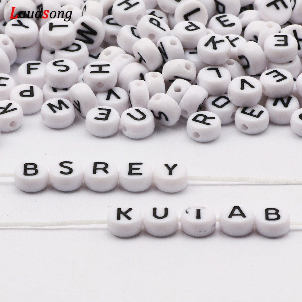7mm Black White Alphabet Spacer Beads for Jewelry Making
