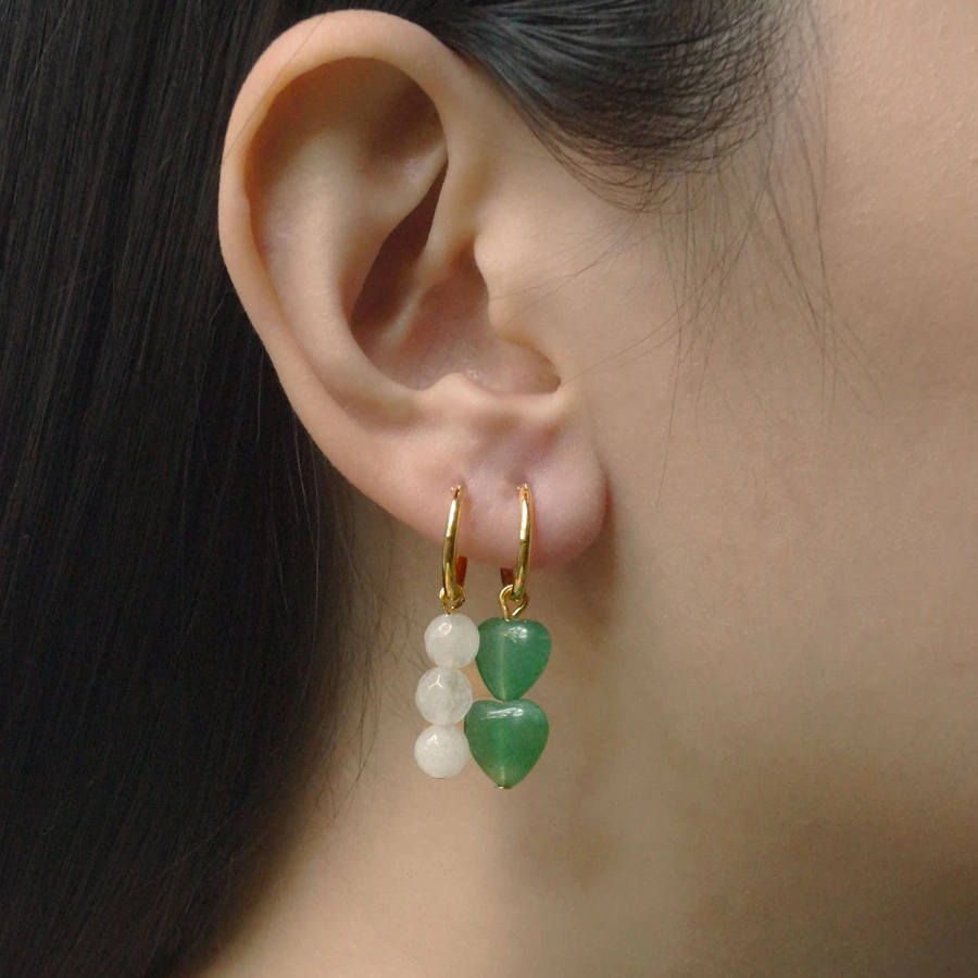 Golden Bohemian Stone Bead Hoop Earrings Women's Jewelry