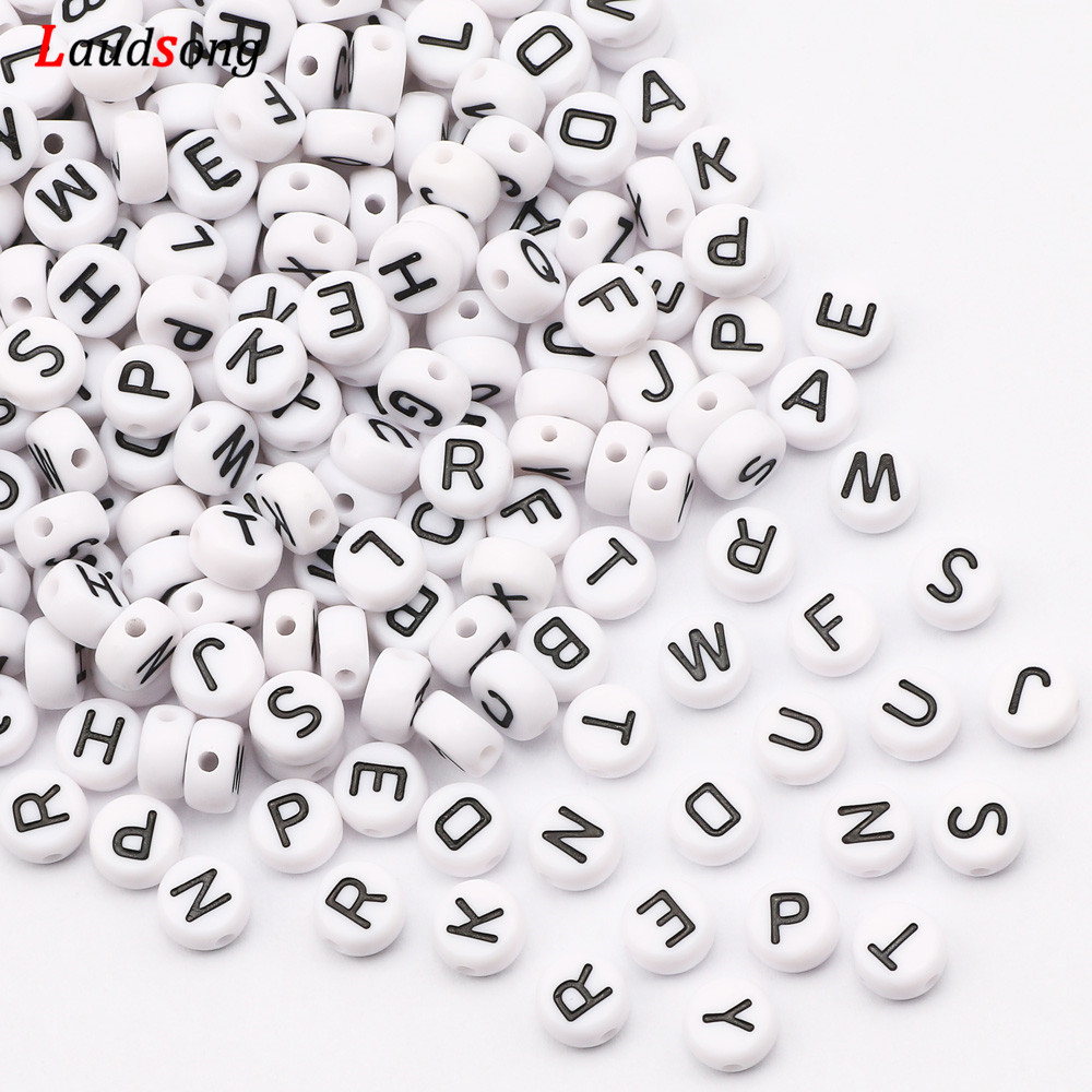 7mm Black White Alphabet Spacer Beads for Jewelry Making