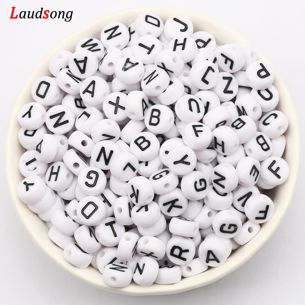 7mm Black White Alphabet Spacer Beads for Jewelry Making