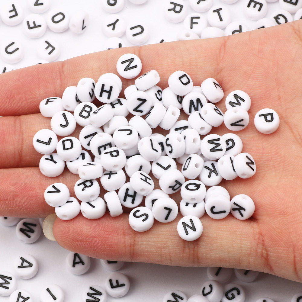 7mm Black White Alphabet Spacer Beads for Jewelry Making