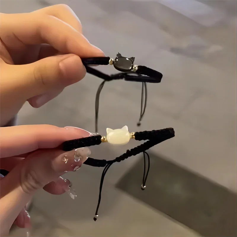 Moonstone Obsidian Cat Bracelet: Handmade Minimalist Fidget Jewelry