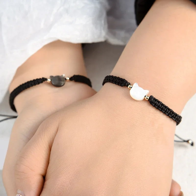 Moonstone Obsidian Cat Bracelet: Handmade Minimalist Fidget Jewelry